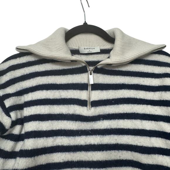 Aritzia Babaton Weekday Turtleneck Stripe Crop Merino Wool Sweater Womens Small - Picture 3 of 10
